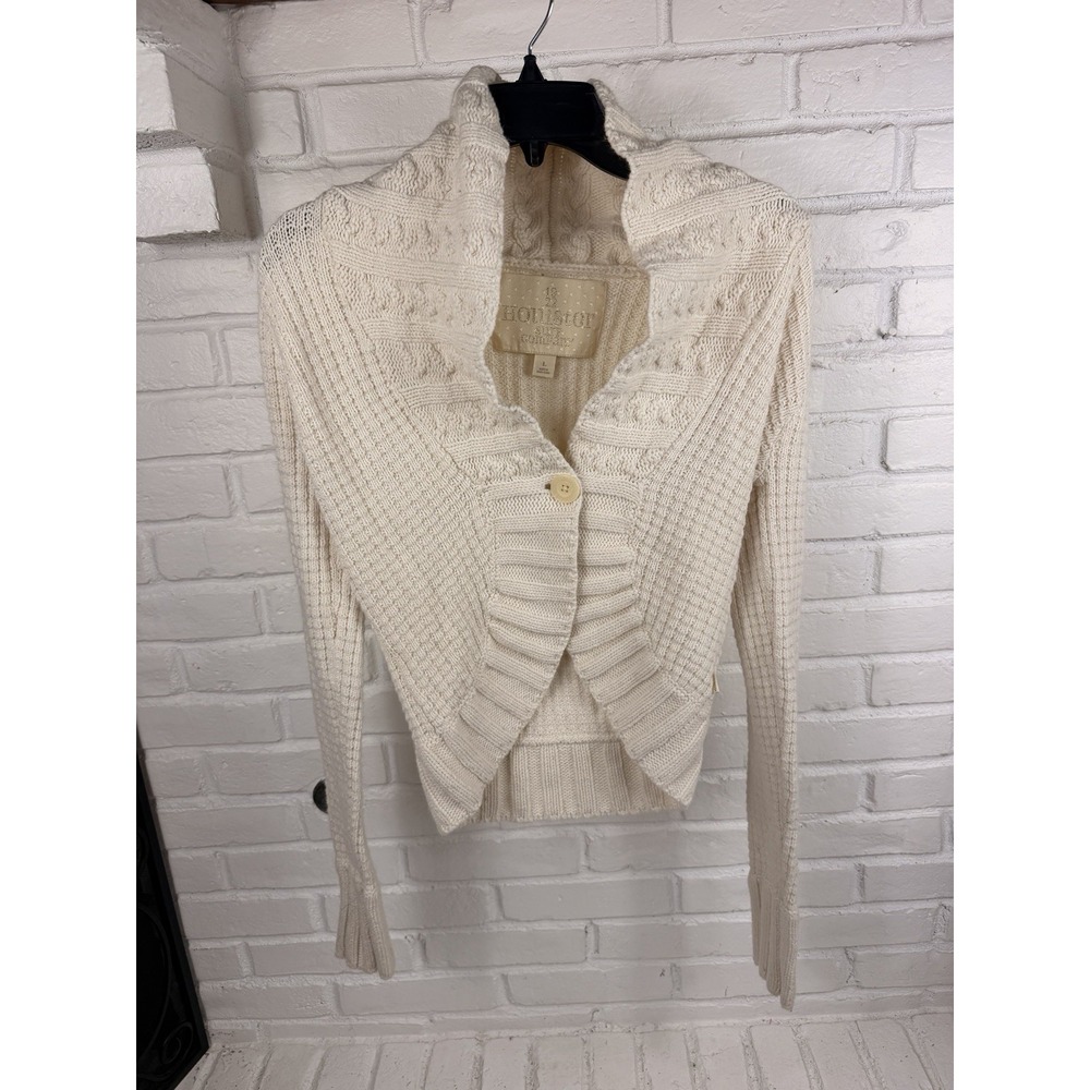 Vintage Y2K Hollister L Cream Cable Knit Shawl Cardigan Rabbit Hair Wool